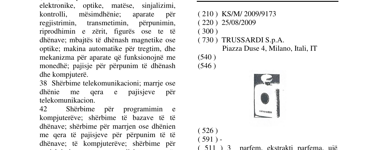 Zëri i markës TRUSSARDI në buletin
