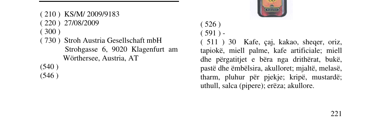 Zëri i markës STROH 80 në buletin