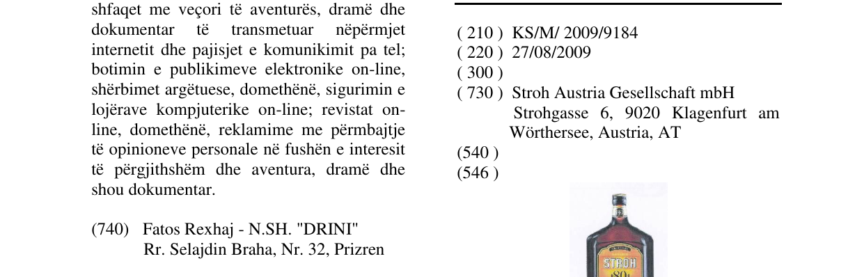 Zëri i markës STROH 80 në buletin
