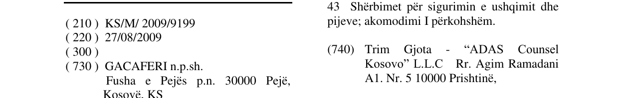 Zëri i markës GACAFERI në buletin
