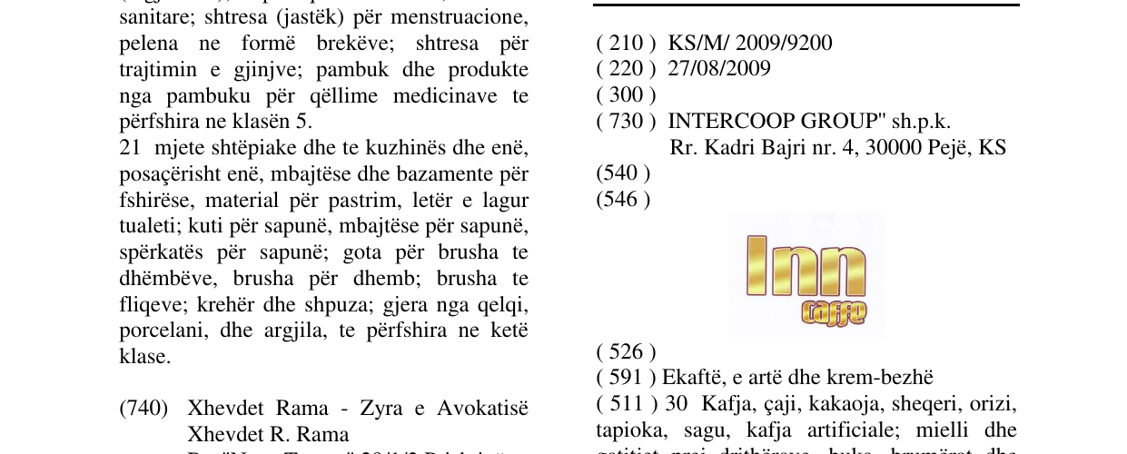 Zëri i markës Inn caffe në buletin