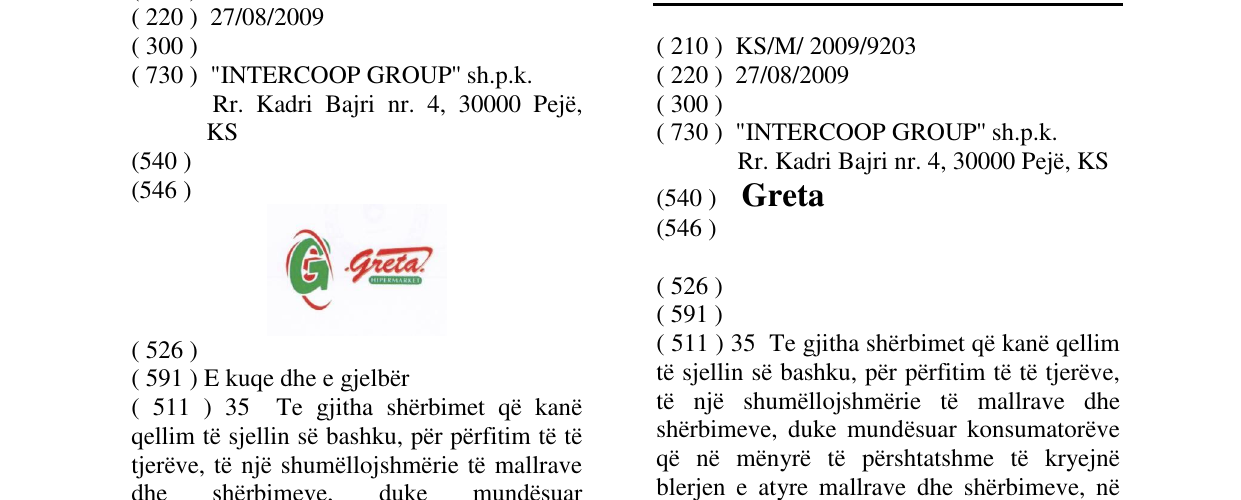 Zëri i markës Greta në buletin