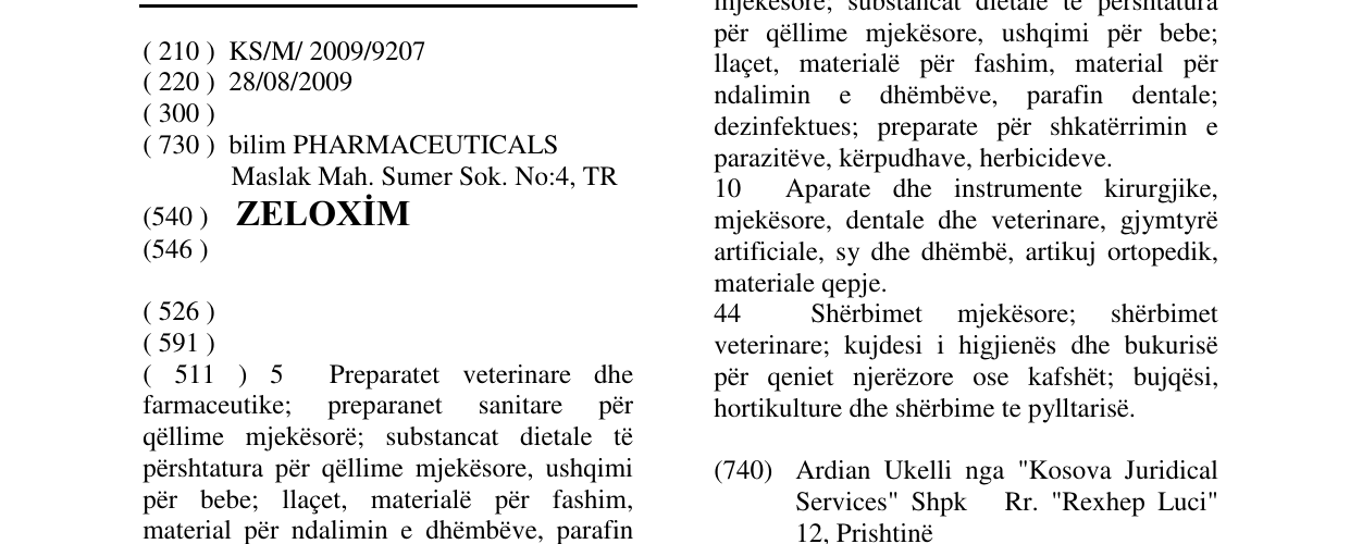 Zëri i markës ZELOXİM në buletin