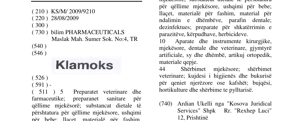 Zëri i markës Klamoks në buletin