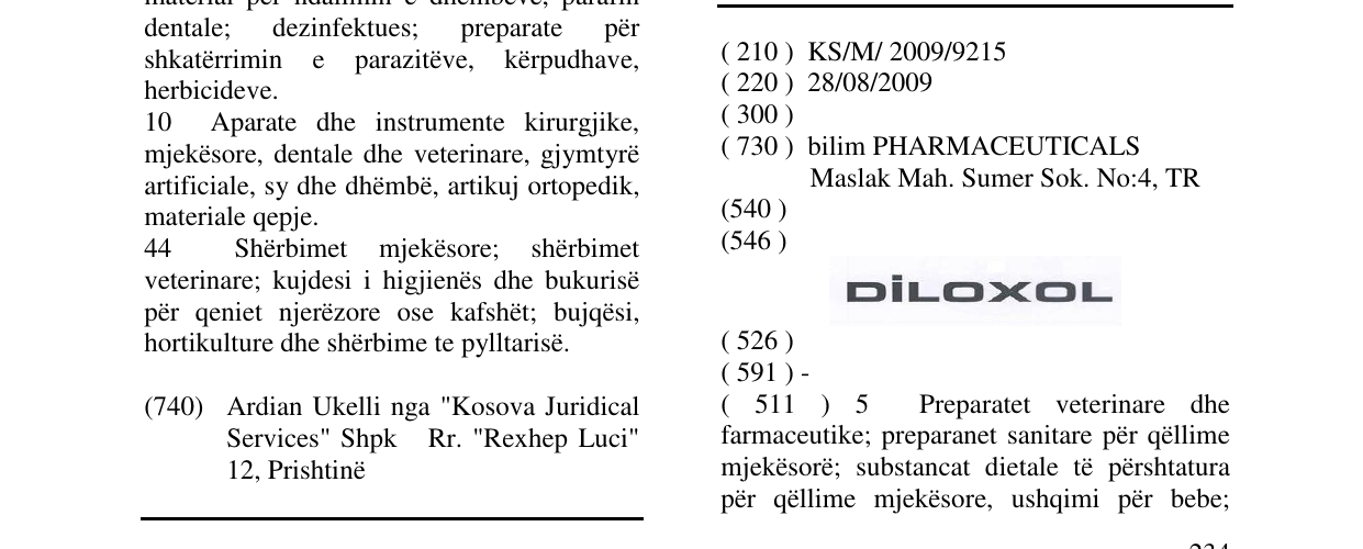 Zëri i markës DILOXOL në buletin