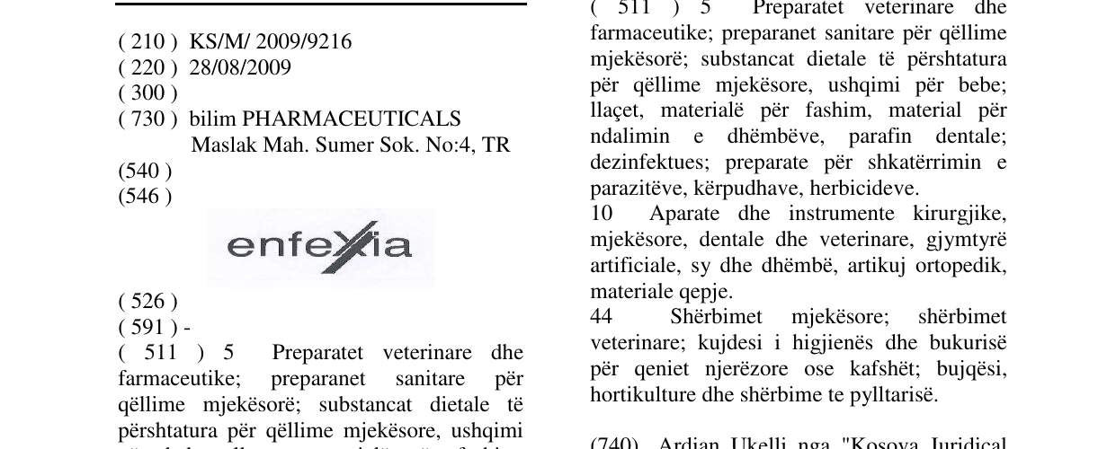 Zëri i markës enfexia në buletin
