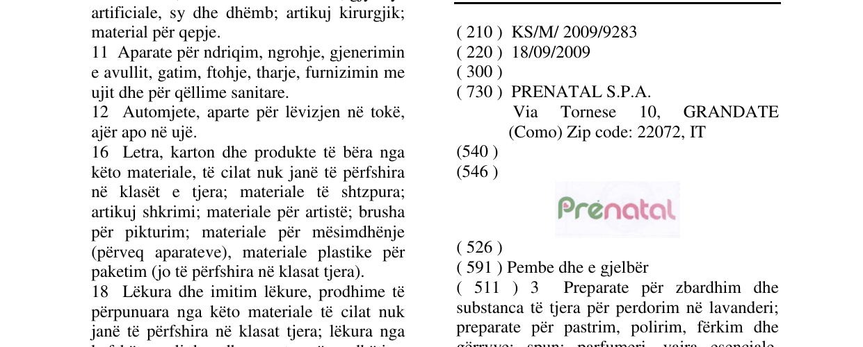 Zëri i markës Prenatal në buletin