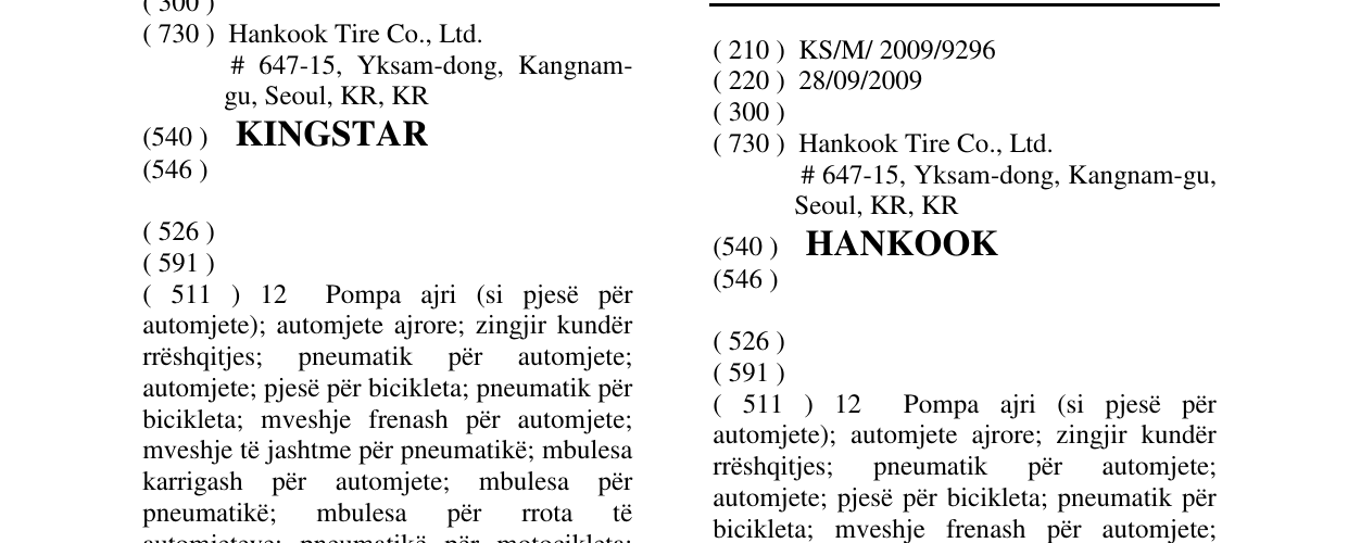Zëri i markës HANKOOK në buletin