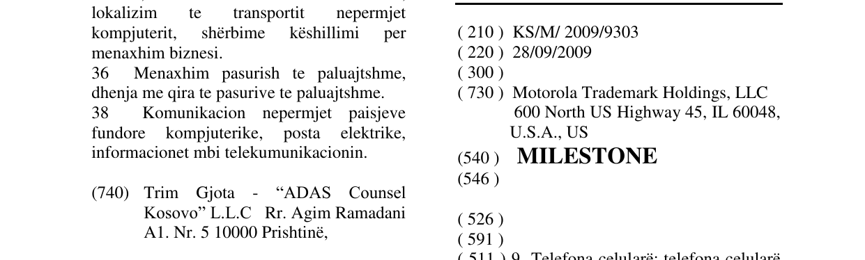 Zëri i markës MILESTONE në buletin