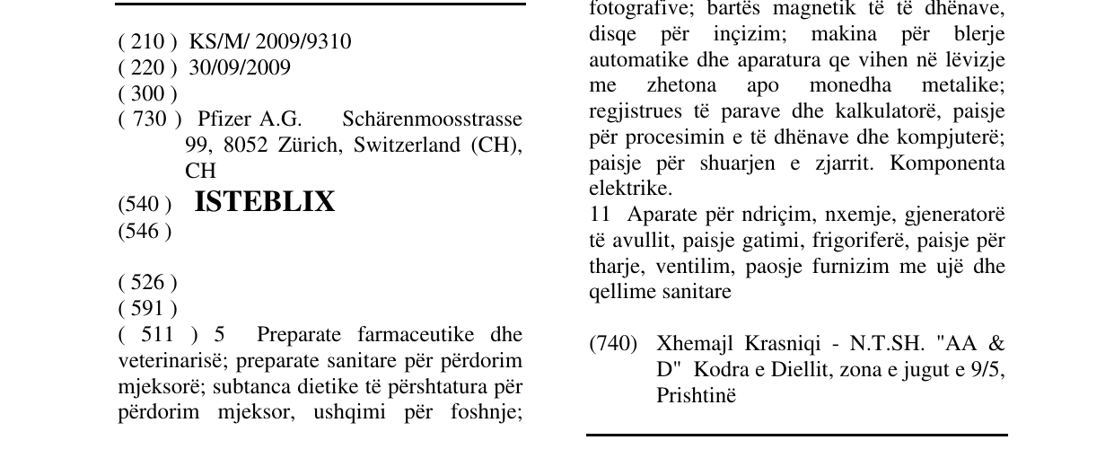 Zëri i markës ISTEBLIX në buletin