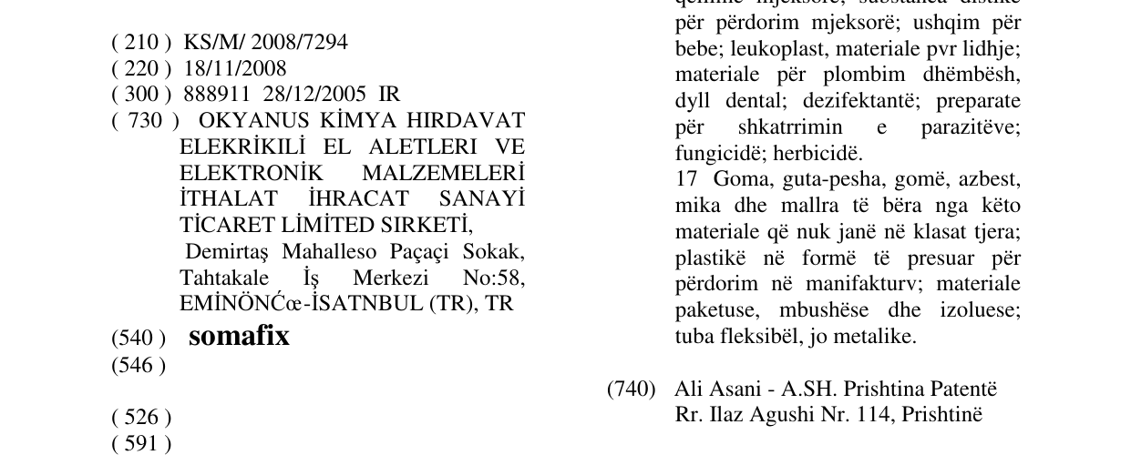 Zëri i markës somafix në buletin