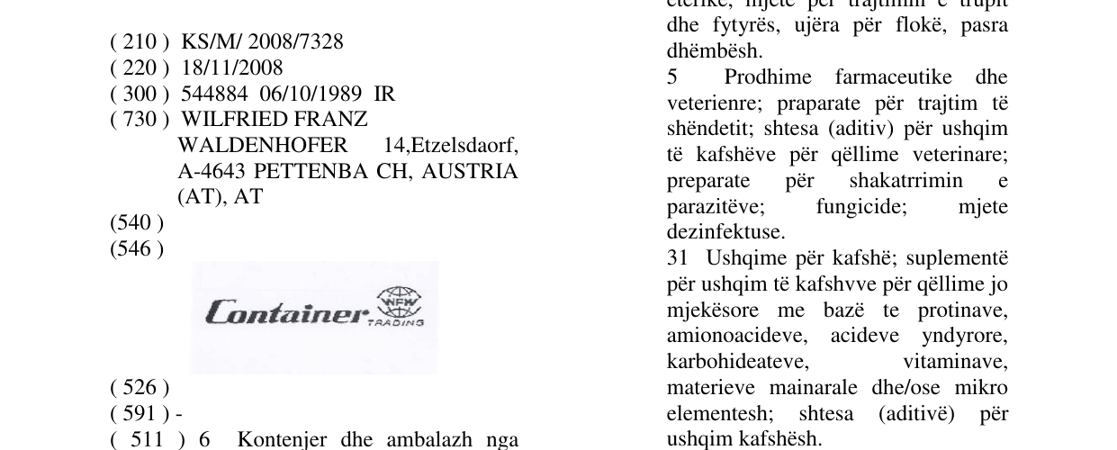 Zëri i markës CONTAINER WFW TRADING në buletin