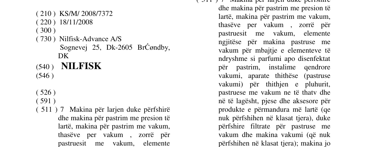 Zëri i markës NILFISK në buletin
