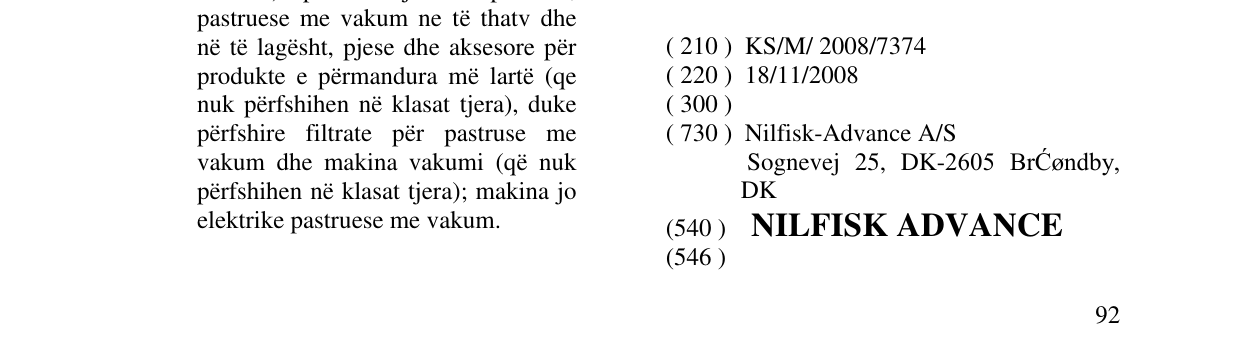 Zëri i markës NILFISK ADVANCE në buletin