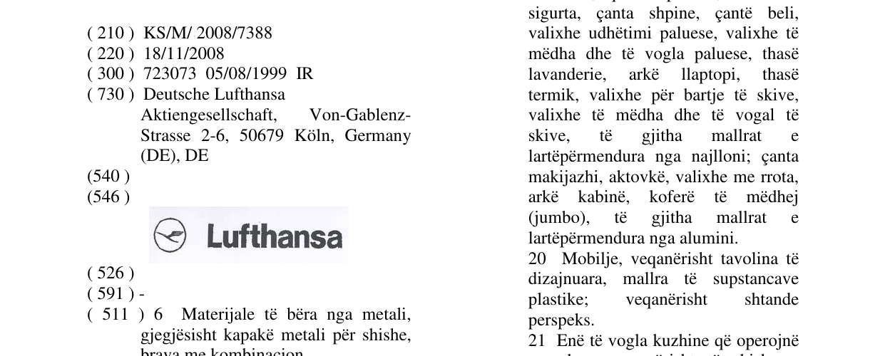 Zëri i markës Lufthansa në buletin