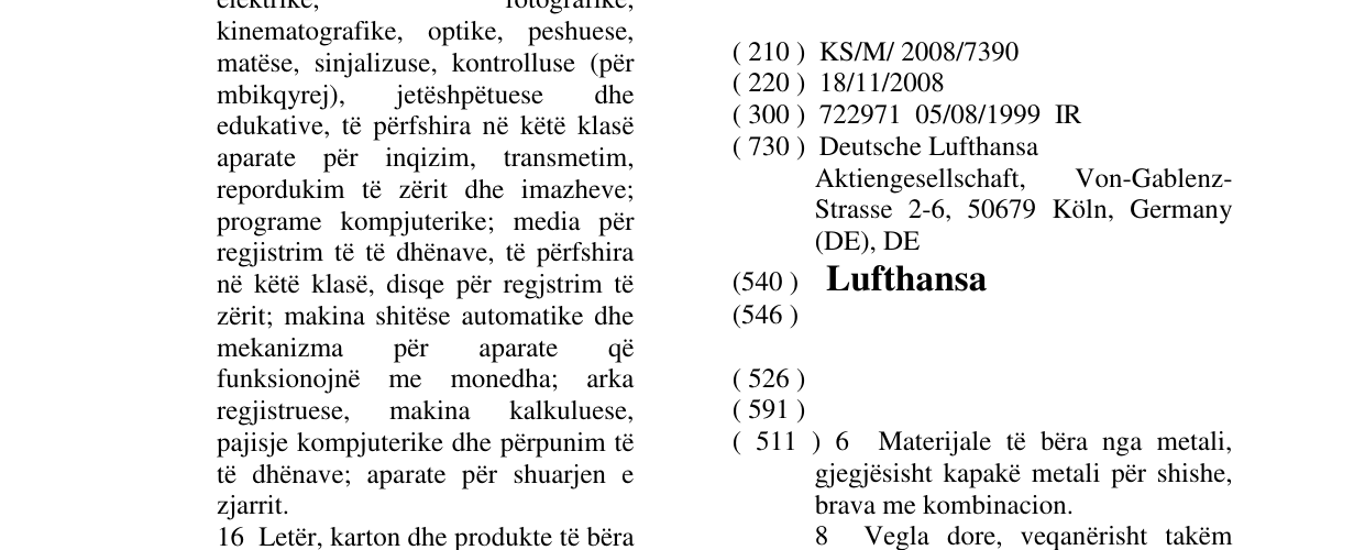 Zëri i markës Lufthansa në buletin