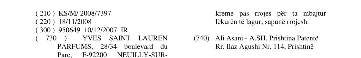 Zëri i markës YVES SAINT LAURENT në buletin