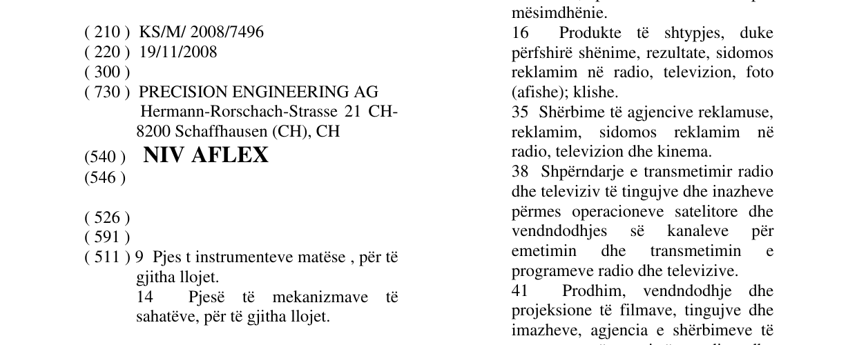 Zëri i markës NIV AFLEX në buletin