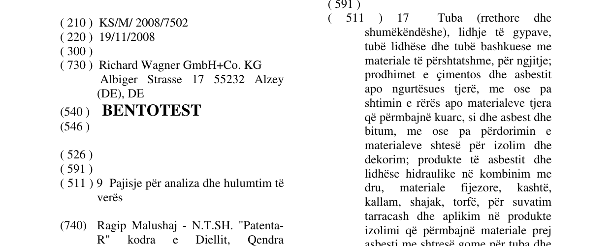 Zëri i markës BENTOTEST në buletin
