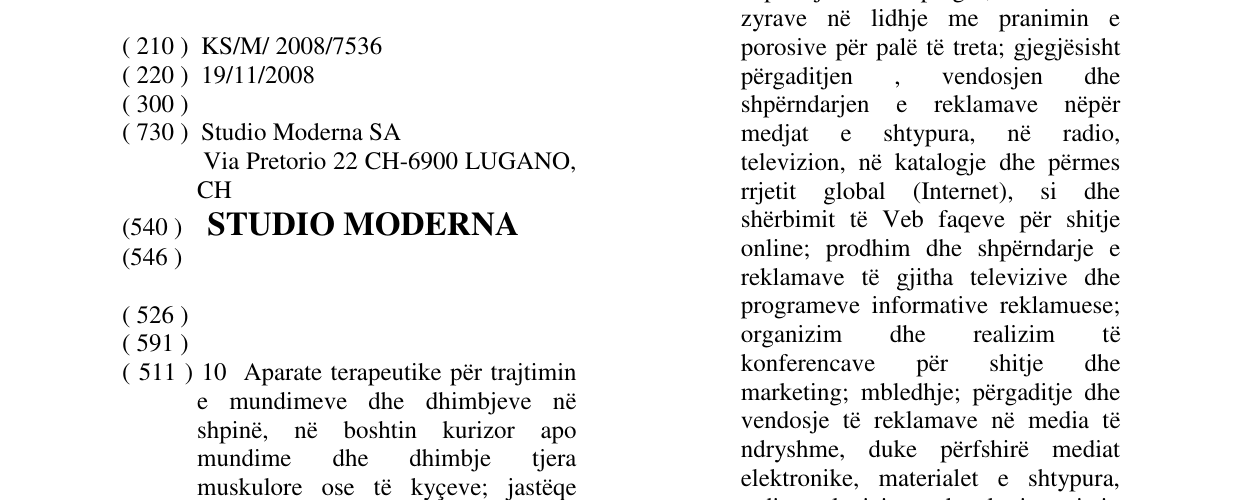 Zëri i markës STUDIO MODERNA në buletin