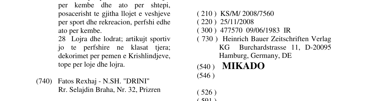 Zëri i markës MIKADO në buletin