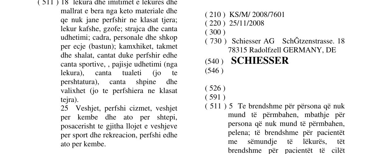 Zëri i markës SCHIESSER në buletin
