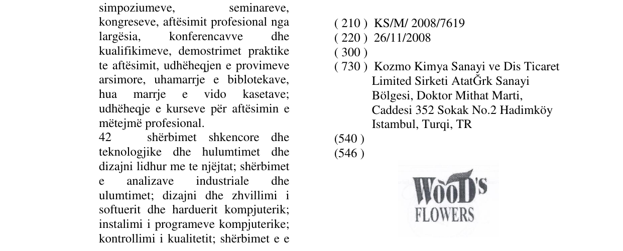 Zëri i markës WOOD'S FLOWERS në buletin