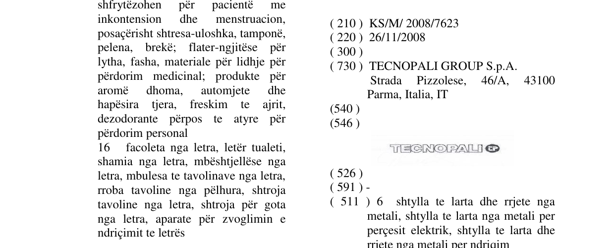 Zëri i markës TECNOPALI në buletin