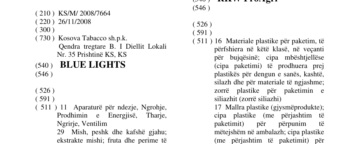 Zëri i markës BLUE LIGHTS në buletin