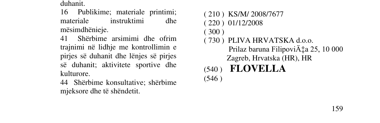 Zëri i markës FLOVELLA në buletin