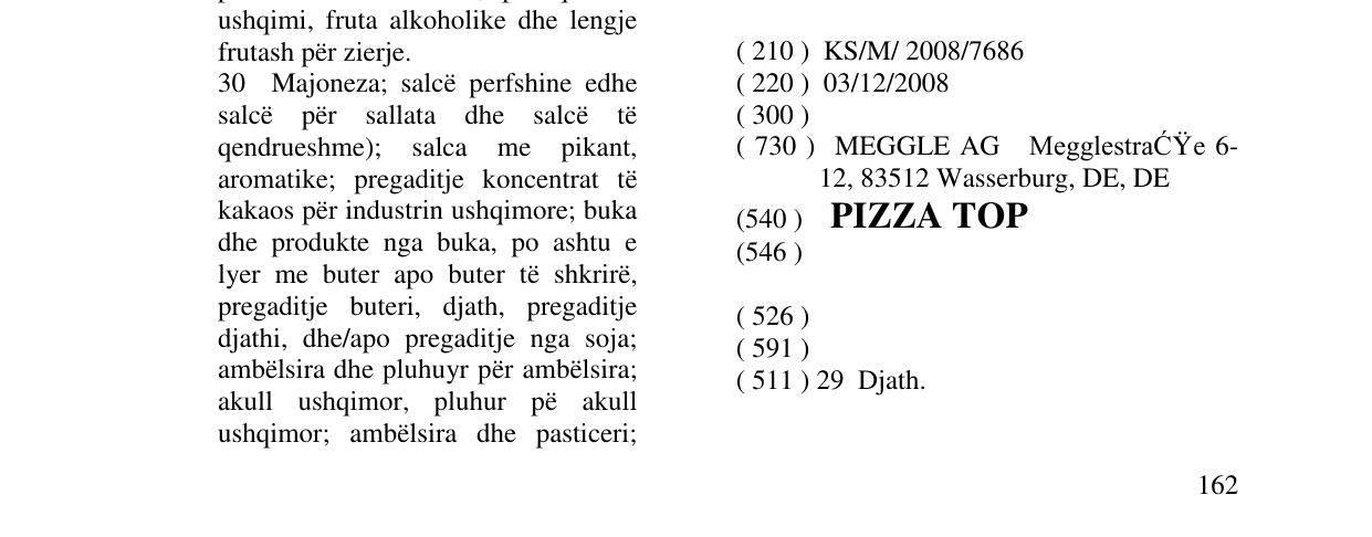 Zëri i markës PIZZA TOP në buletin