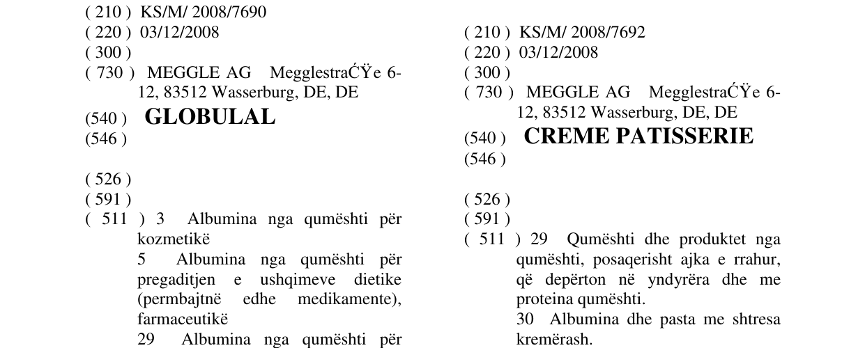 Zëri i markës CREME PATISSERIE në buletin