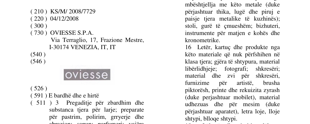 Zëri i markës oviesse në buletin