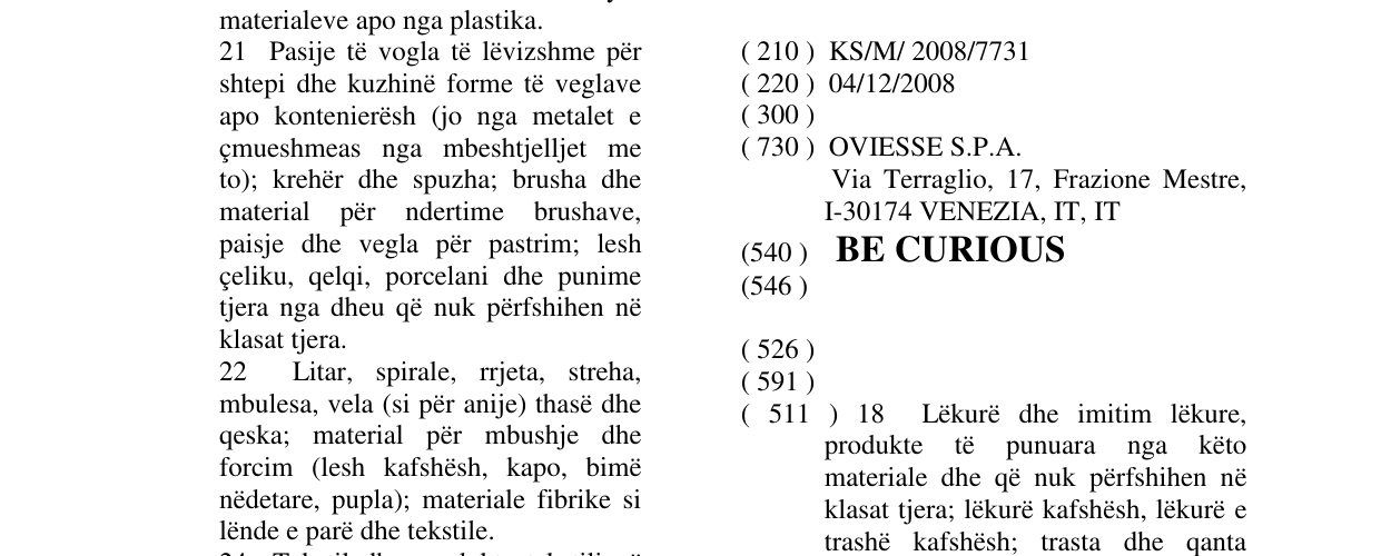Zëri i markës BE CURIOUS në buletin