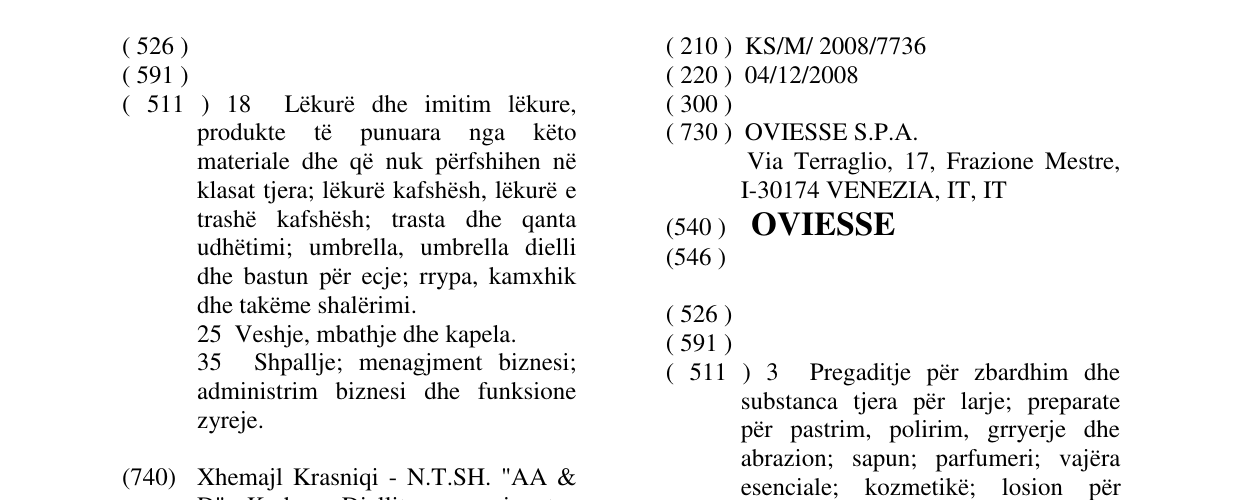 Zëri i markës OVIESSE në buletin