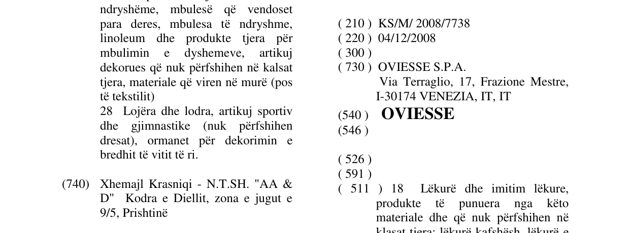 Zëri i markës OVIESSE në buletin