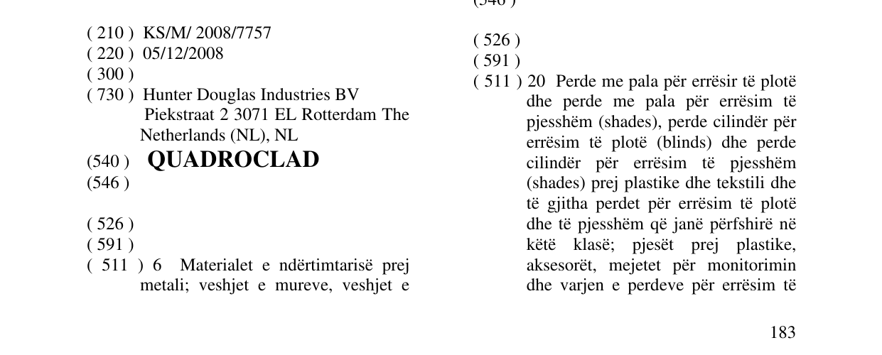Zëri i markës QUADROCLAD në buletin