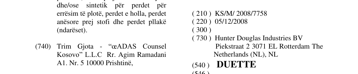 Zëri i markës DUETTE në buletin