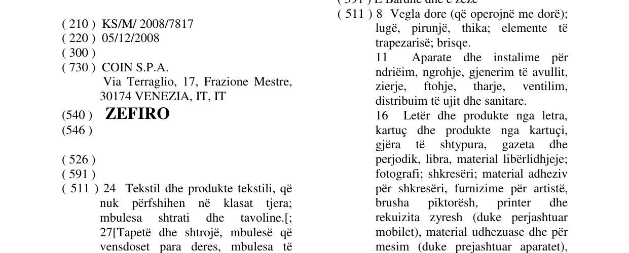 Zëri i markës ZEFIRO në buletin