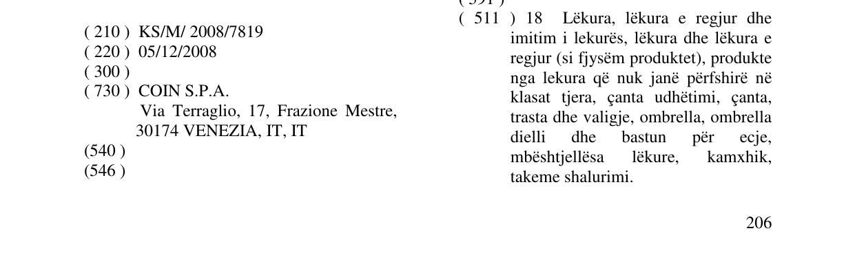 Zëri i markës ANISETTE në buletin