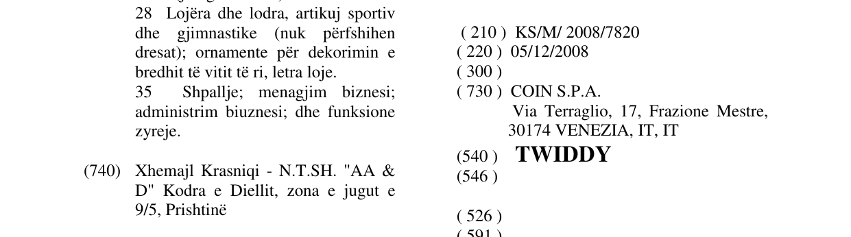 Zëri i markës TWIDDY në buletin