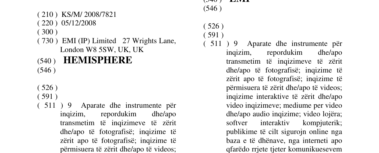Zëri i markës HEMISPHERE në buletin
