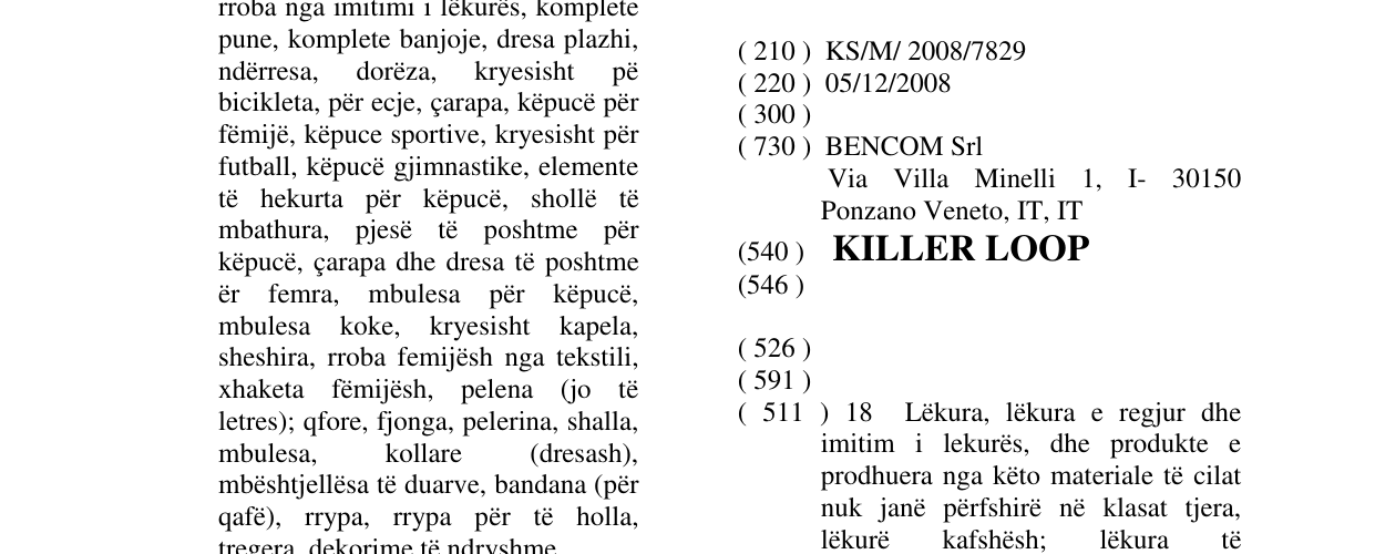 Zëri i markës KILLER LOOP në buletin