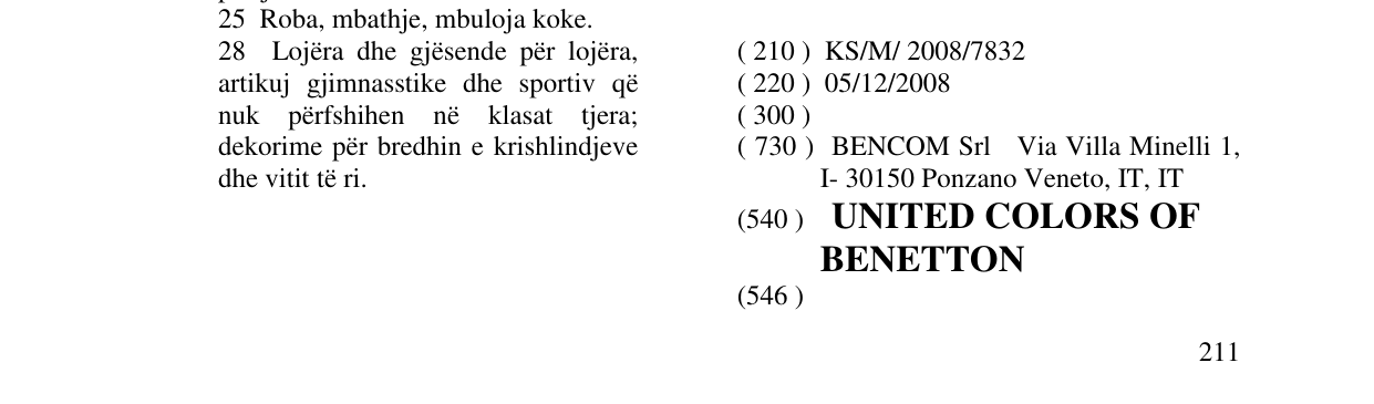 Zëri i markës UNITED COLORS OF BENETTON në buletin
