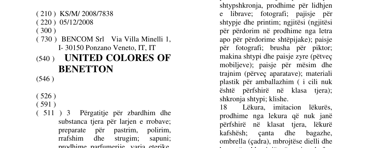 Zëri i markës UNITED COLORES OF BENETTON në buletin
