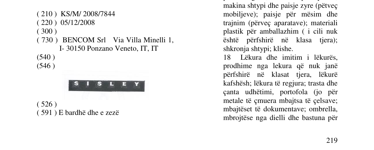 Zëri i markës SISLEY në buletin