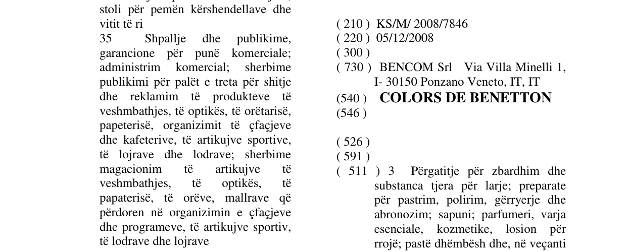 Zëri i markës COLORS DE BENETTON në buletin