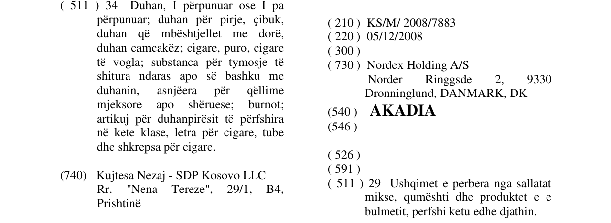 Zëri i markës AKADIA në buletin