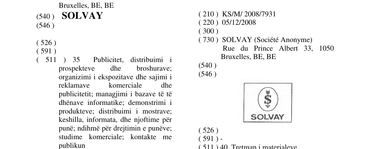 Zëri i markës SOLVAY në buletin