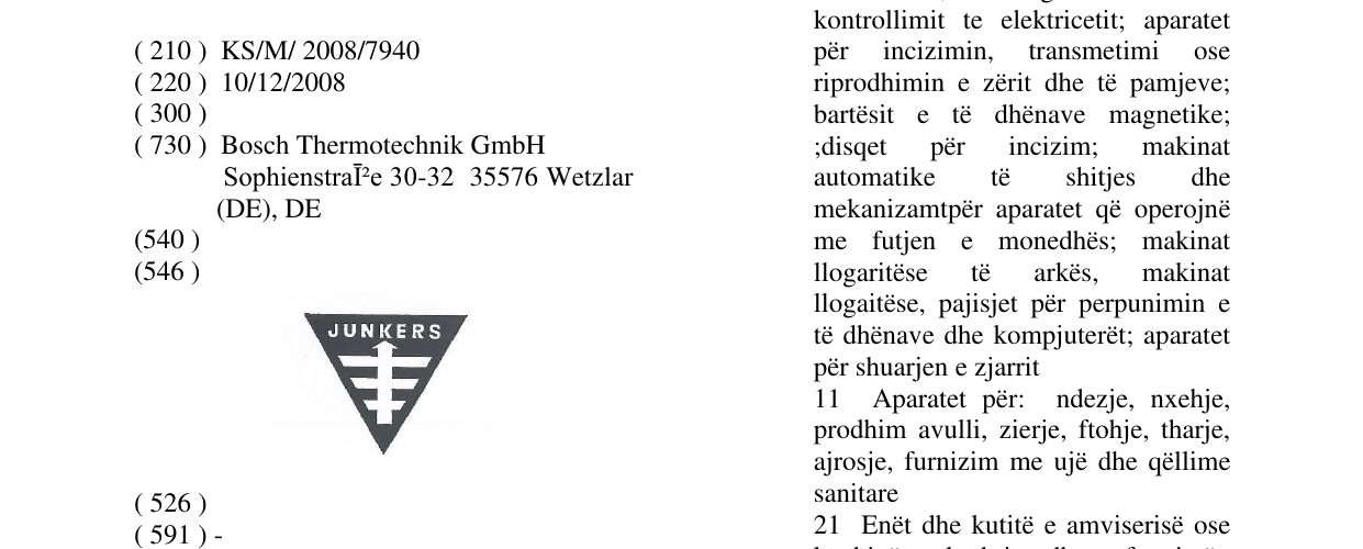 Zëri i markës JUNKERS në buletin